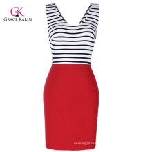 Grace Karin Women Sleeveless V-Neck Hollowed Back Stripe Pencil Dress CL010446-1